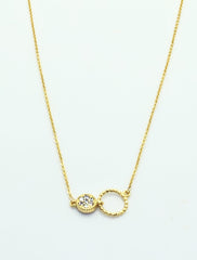 Gold 2 Circle with Stud Necklace