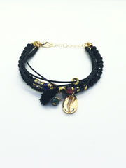 Black Multi Layer Stones Bracelet with Sea Shell