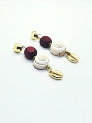 Seashell Earrings with Red Stones