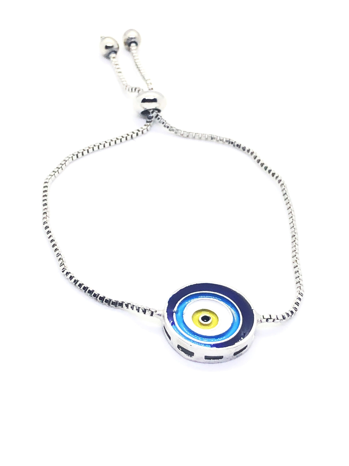 Silver Evil Eye Blue Colour Circle Fitted Bracelet