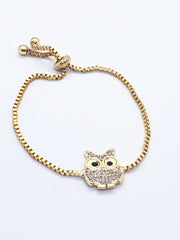 Gold Black Eyes Owl Fitted Bracelet