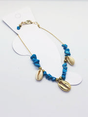 Gold Blue Sea Shell Anklet