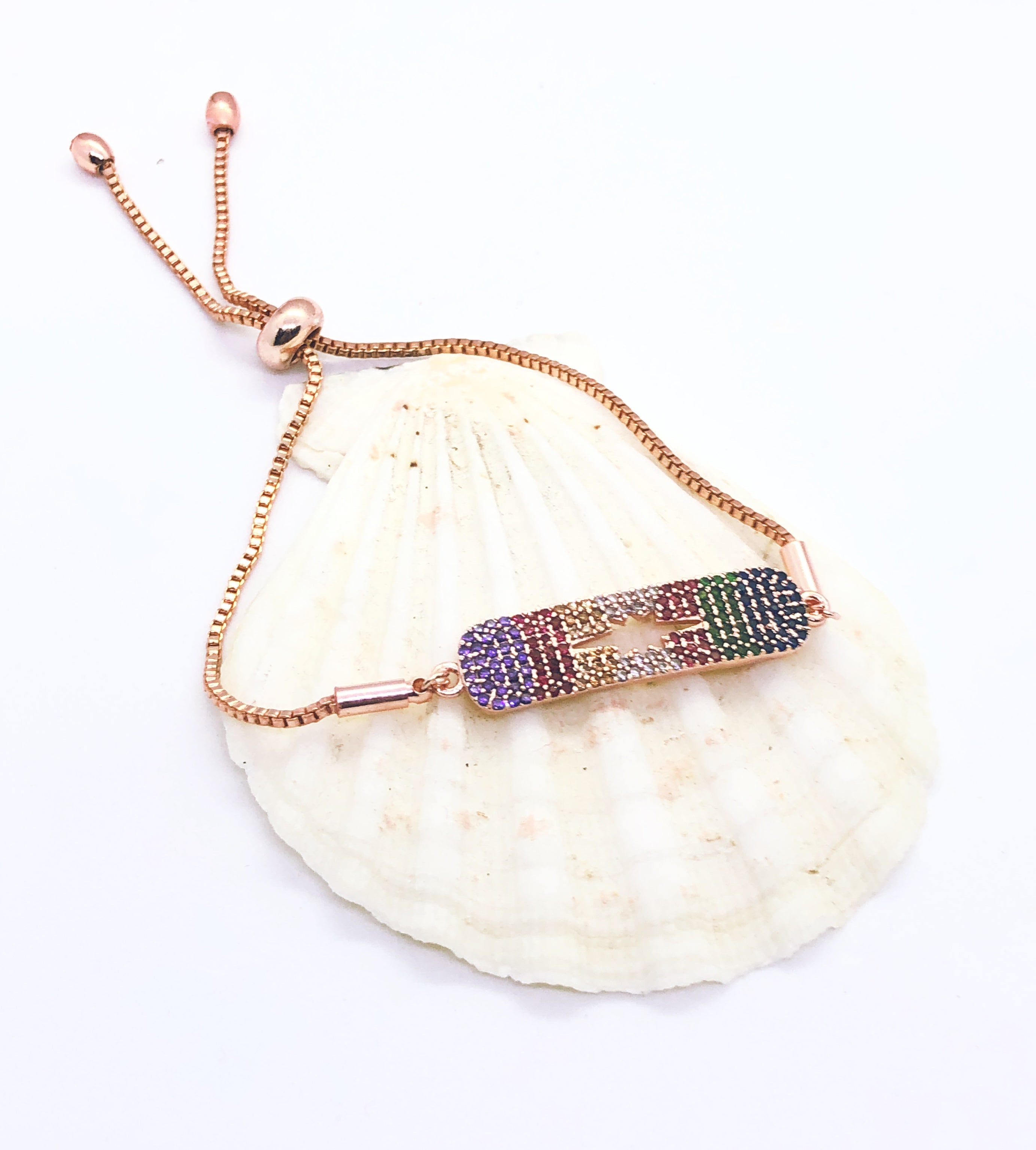 Rose Gold Fitted Rectangular Rainbow Bracelet
