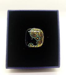 Gold And Navy Blue Ring With Handmade Glass
