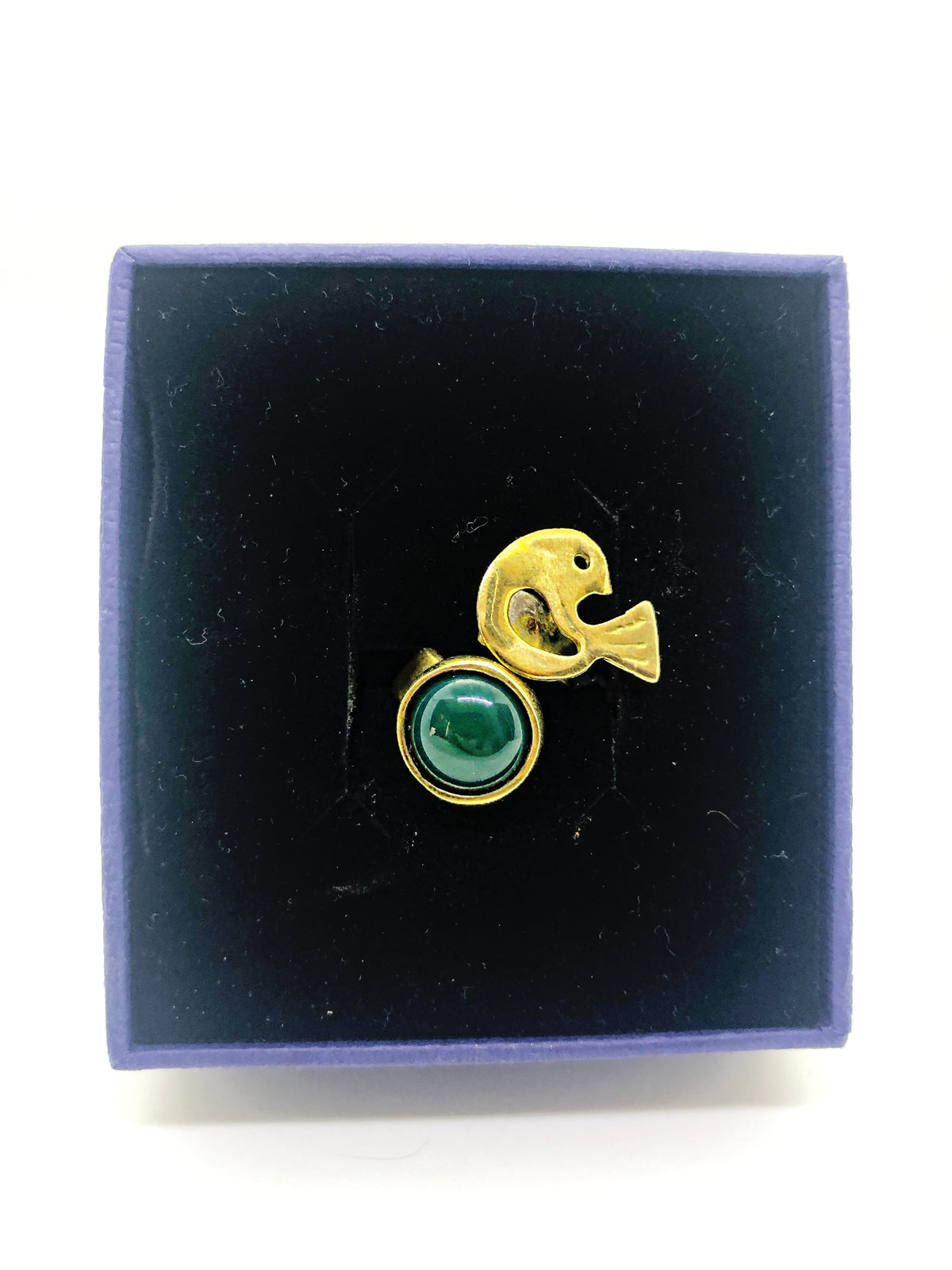 Handmade gold plated ring with green stone