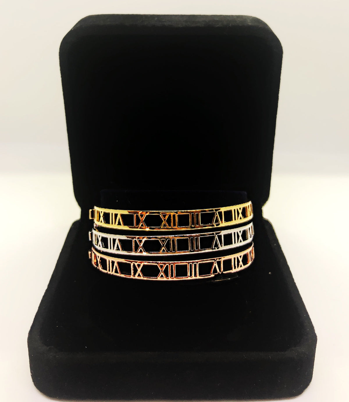 3 tone Tiffany style bangles with zirconia