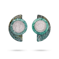 Green Geometric Earrings With Ceramics