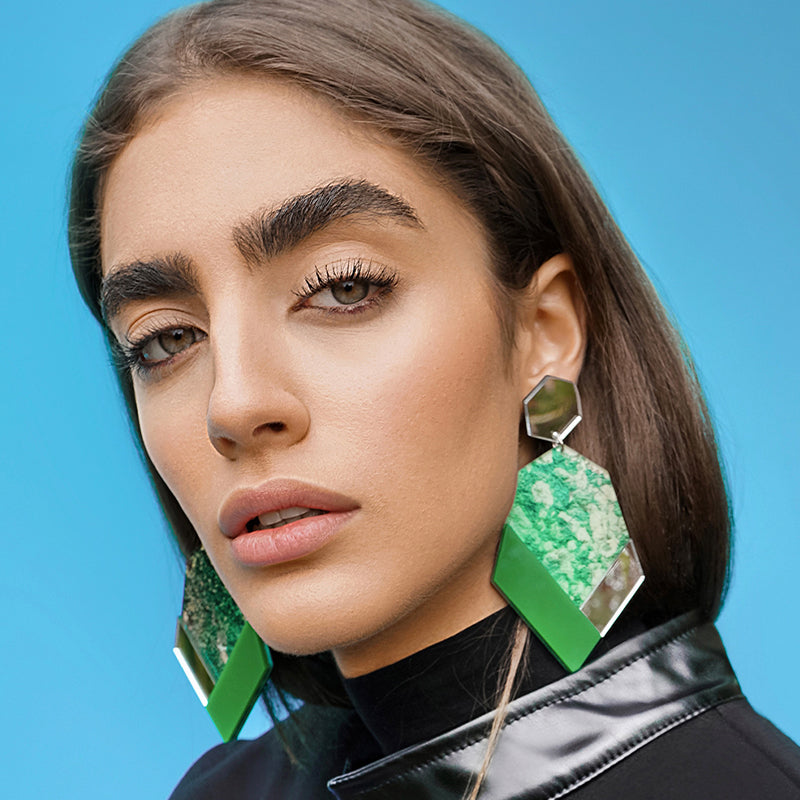 Hexagon Earrings Green