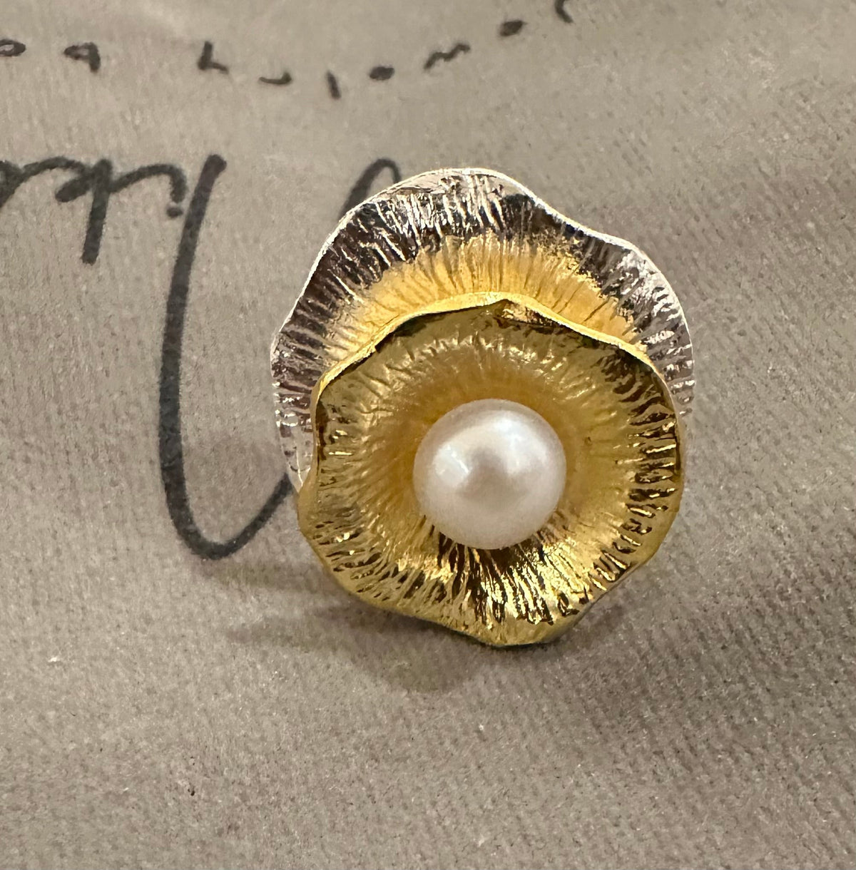 Sterling Silver Gold Plated Ring with Pearl