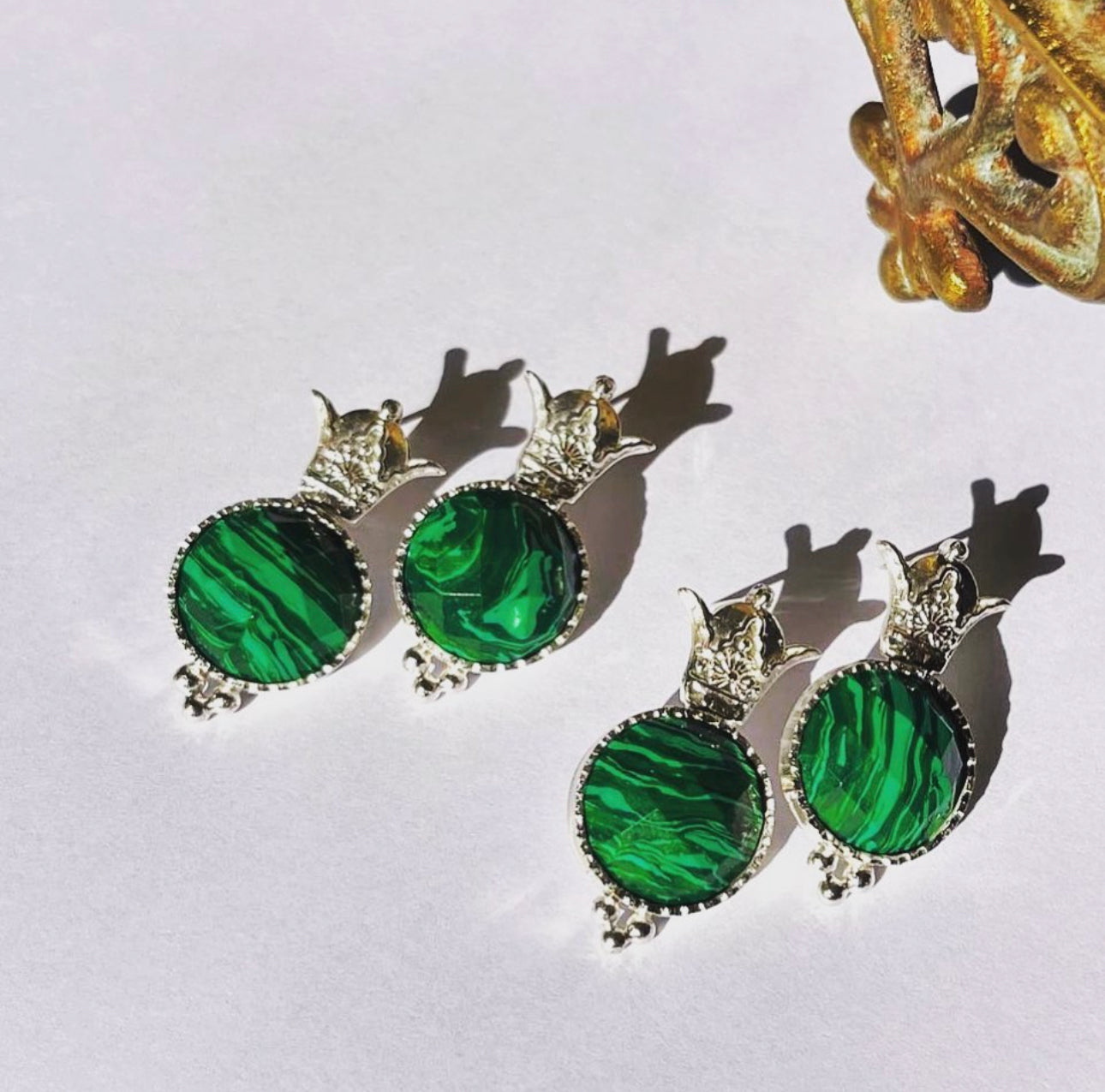 Silver Handmade Malachite stone Earrings