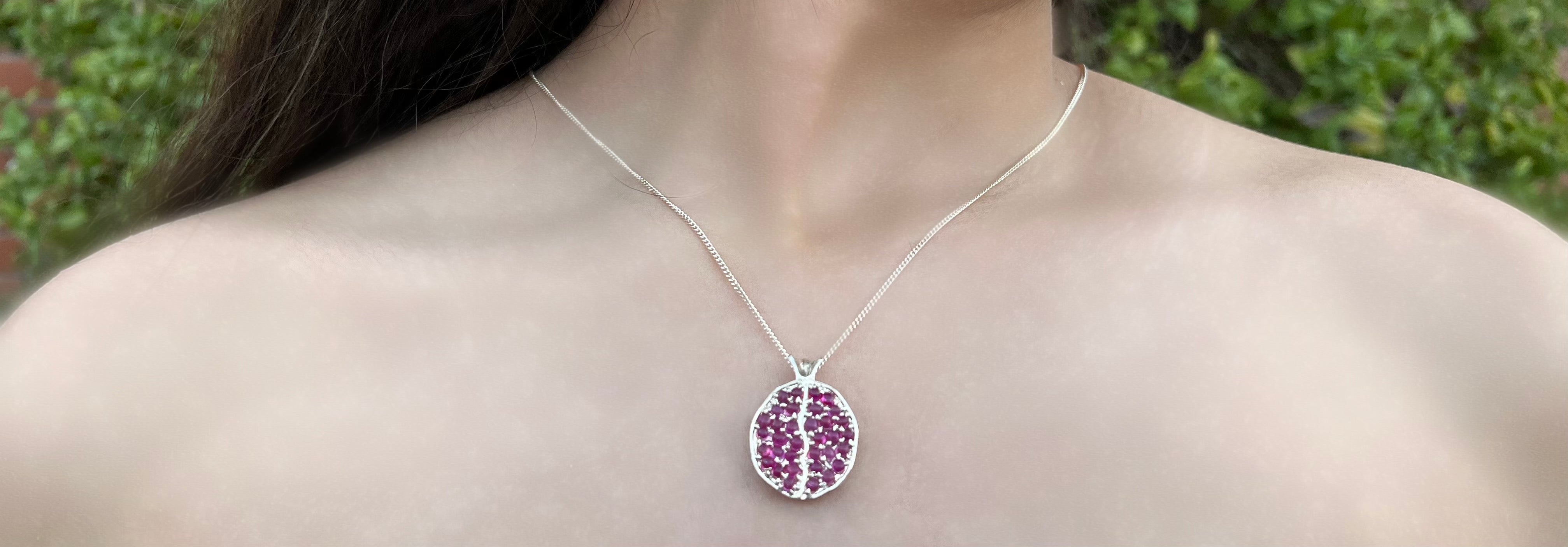 Silver Pomegranate With Ruby Stone