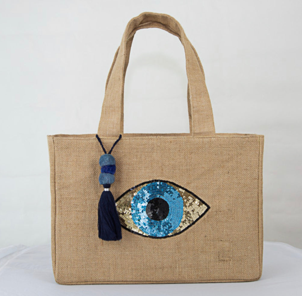 Canvas Fabric Book Tote Bag with Eye series design in gold