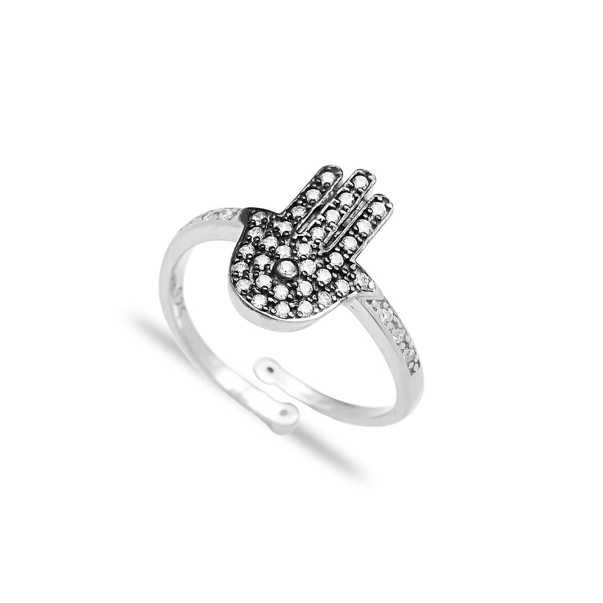 Turkish Handcrafted Sterling Adjustable Silver Hamsa Ring
