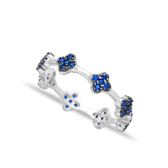 Pave Band Clover Ring Handcrafted 925 Sterling Silver Ring