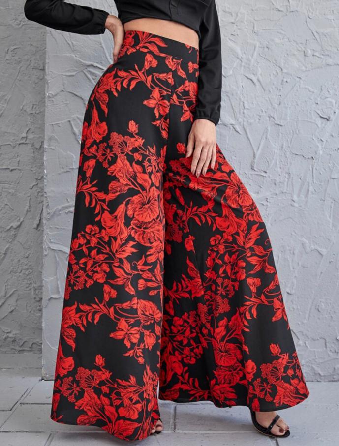 Wide Leg Floral Print Pants