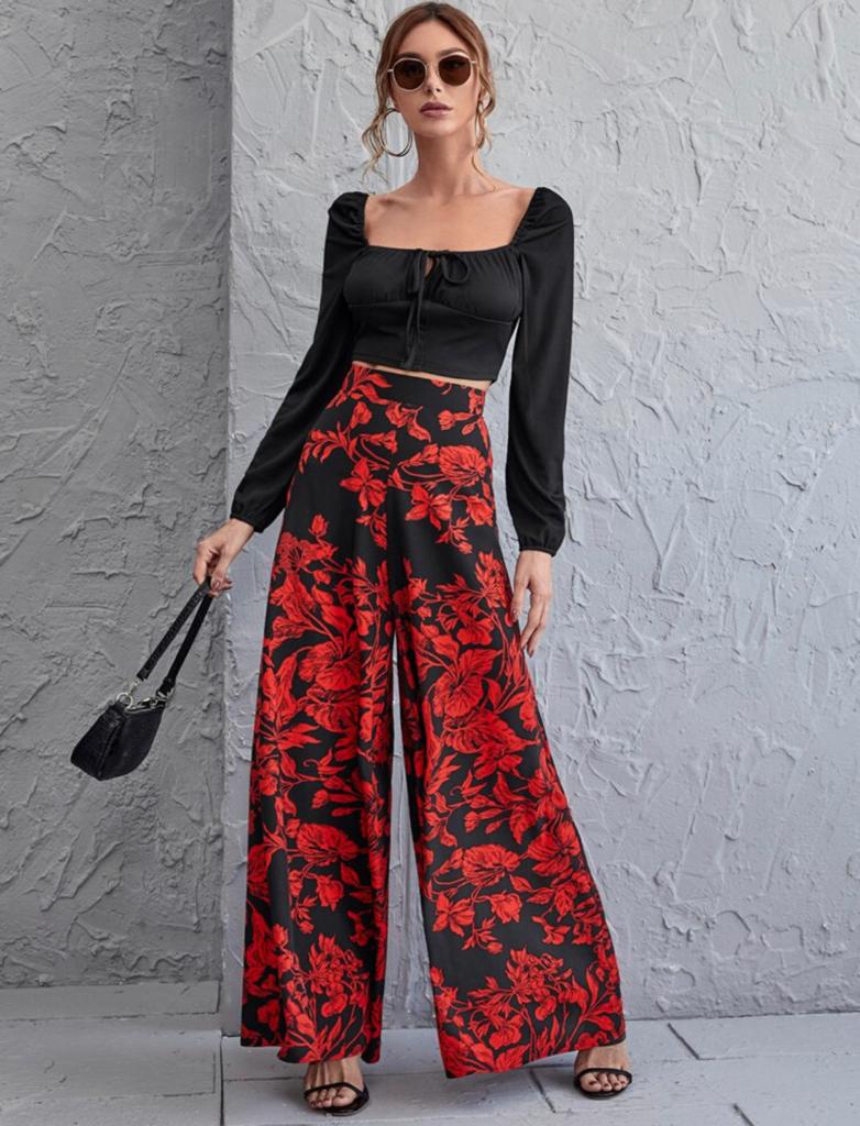 Wide Leg Floral Print Pants