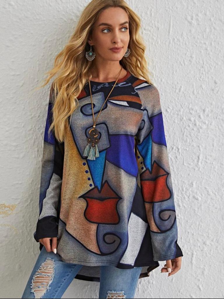 Color-Block Figure Graphic Raglan Sleeve