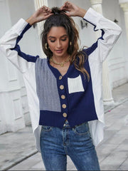 Contrast Panel Chevron Pattern High Low Cardigan