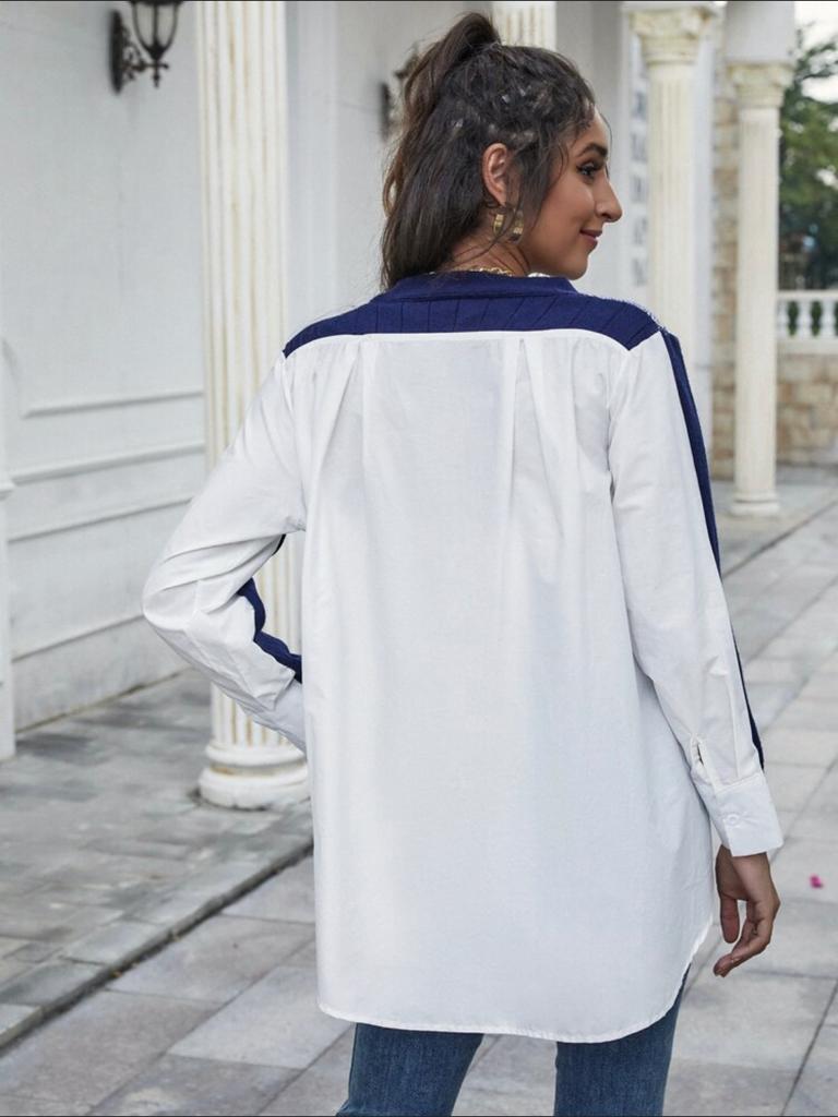 Contrast Panel Chevron Pattern High Low Cardigan