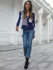 Contrast Panel Chevron Pattern High Low Cardigan