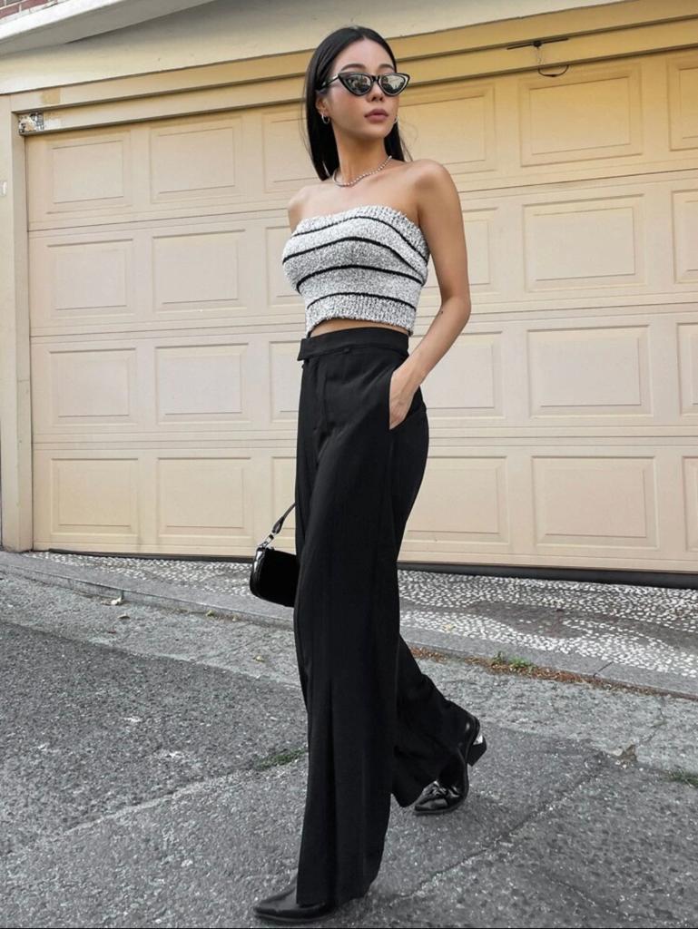 High Waist Fold Pleated Pants