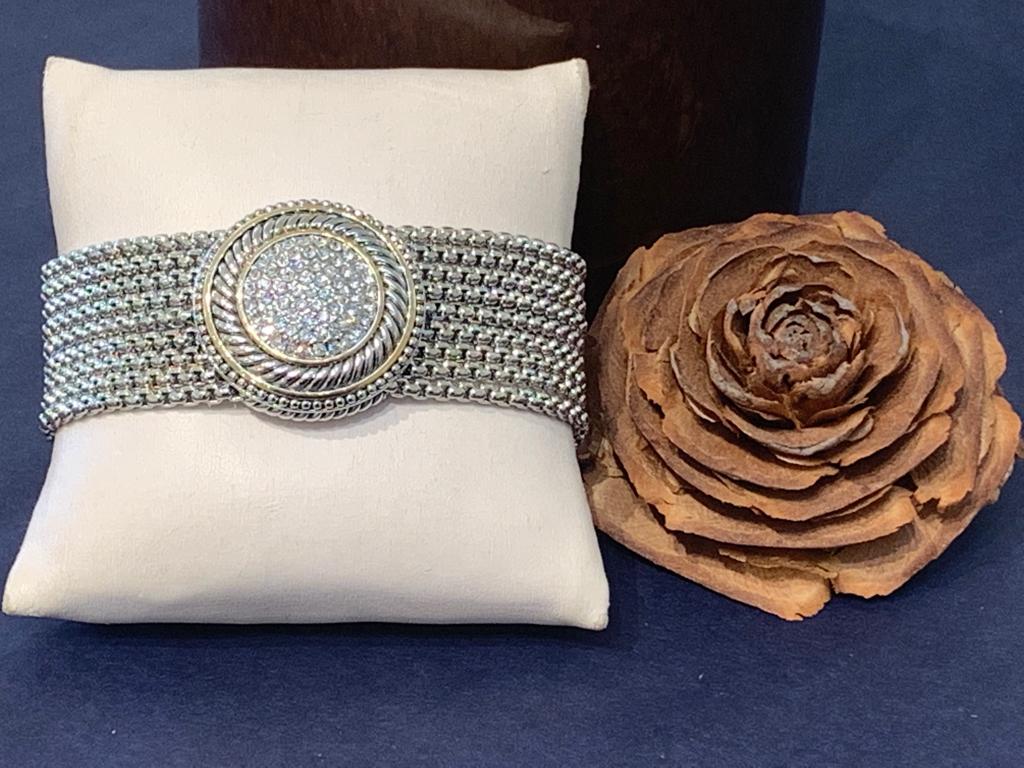 Unique Round Gold And Silver Bracelet With Zirconia Diamond