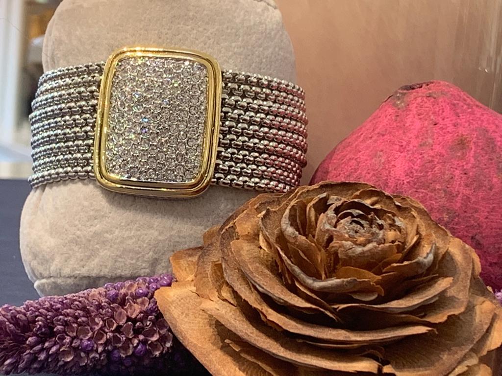 Unique Square Gold And Silver Bracelet With Zirconia Diamond