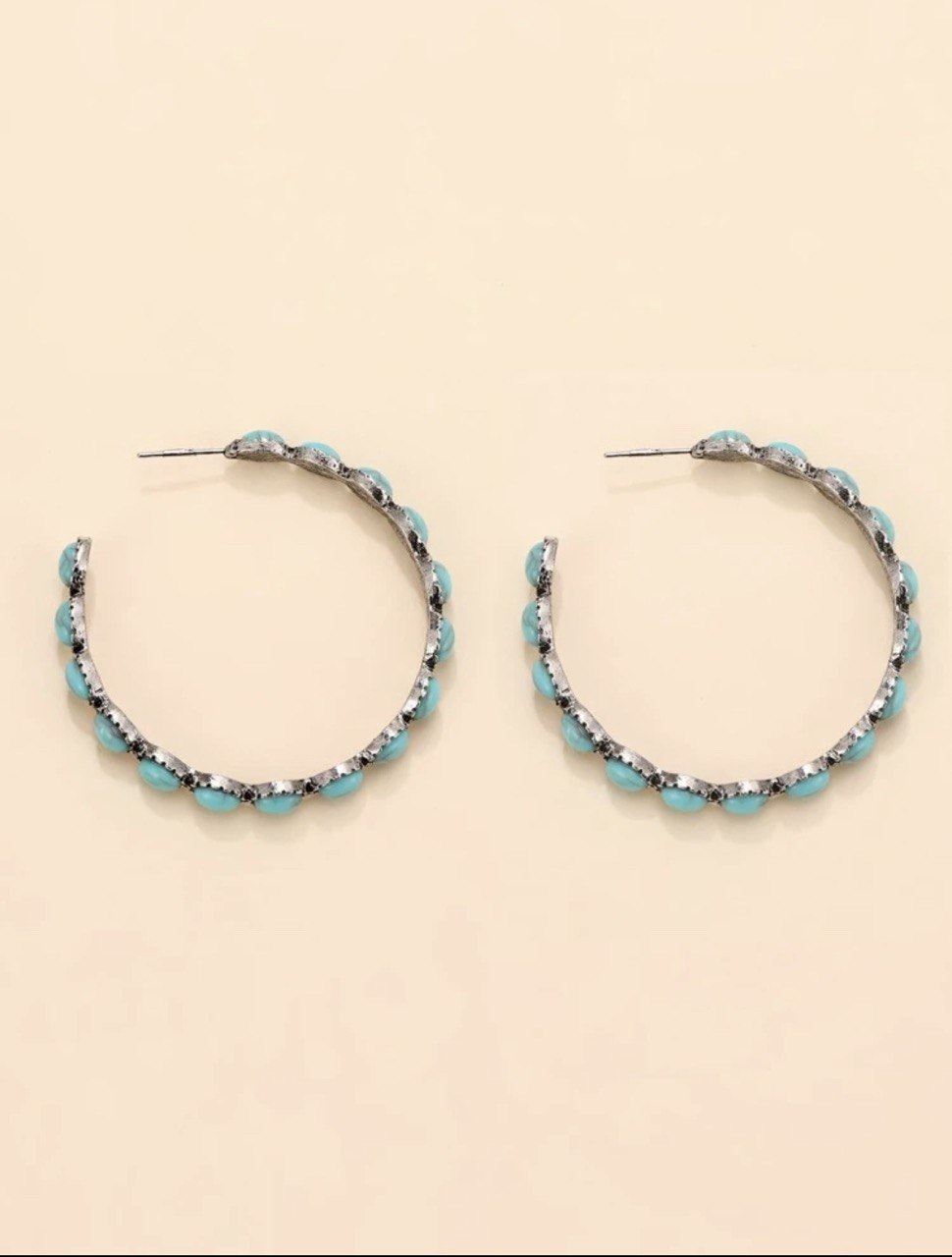 Turquoise Decor Hoop Earrings