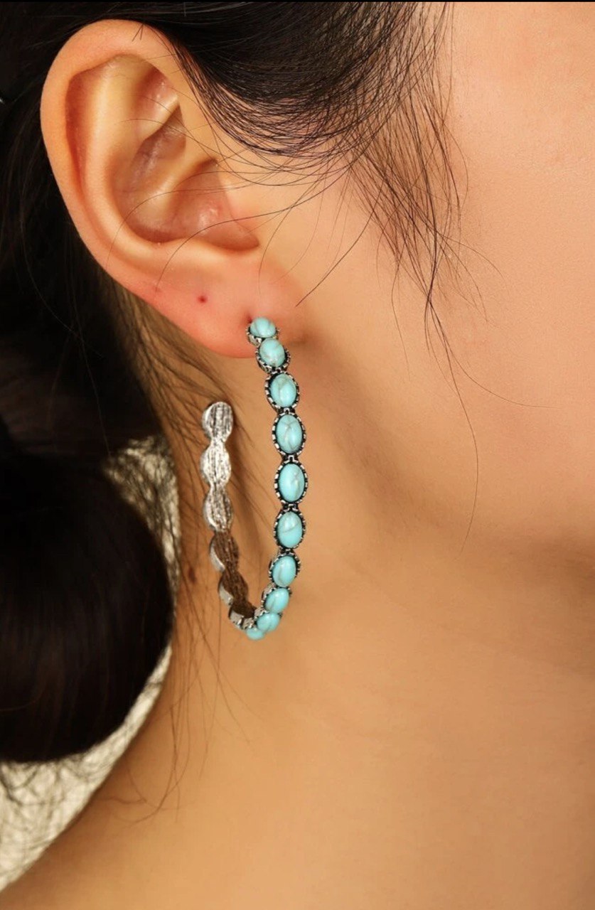 Turquoise Decor Hoop Earrings