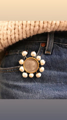 Handmade Gold plated silver coin Brooch with Pearl
