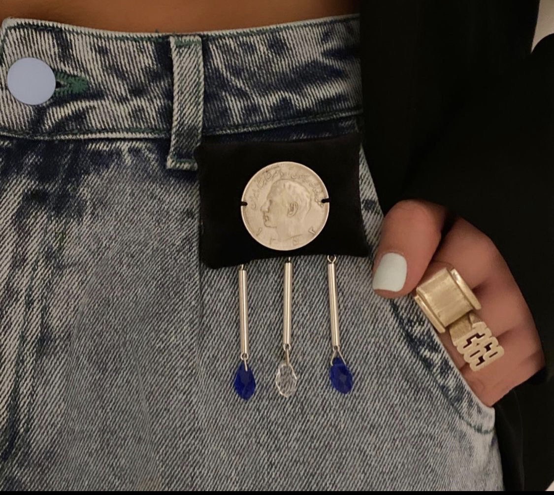handmade Silver coin with hanging Swarovski stone