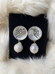 925 Silver Calligraphy Earrings with pearls