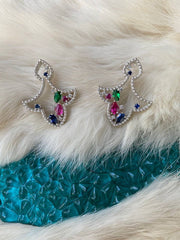 925 Silver Khatai Earrings with Zirconia , Ruby ,Lapis and Jade stones