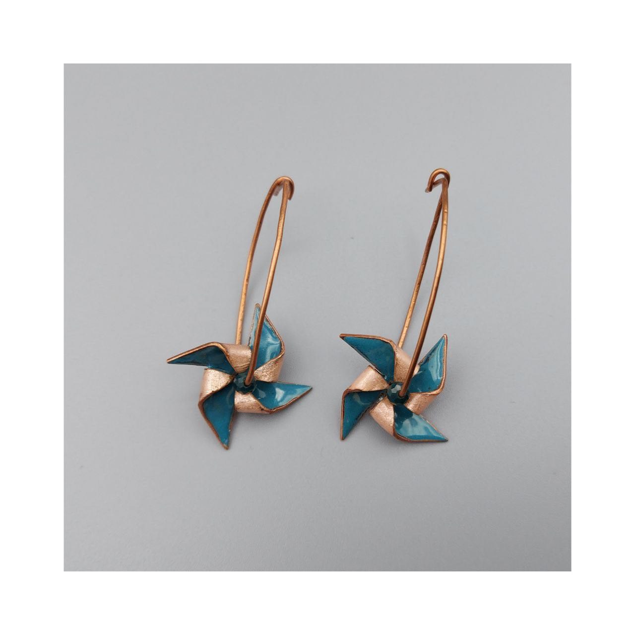 Copper enemal Spinner Earrings