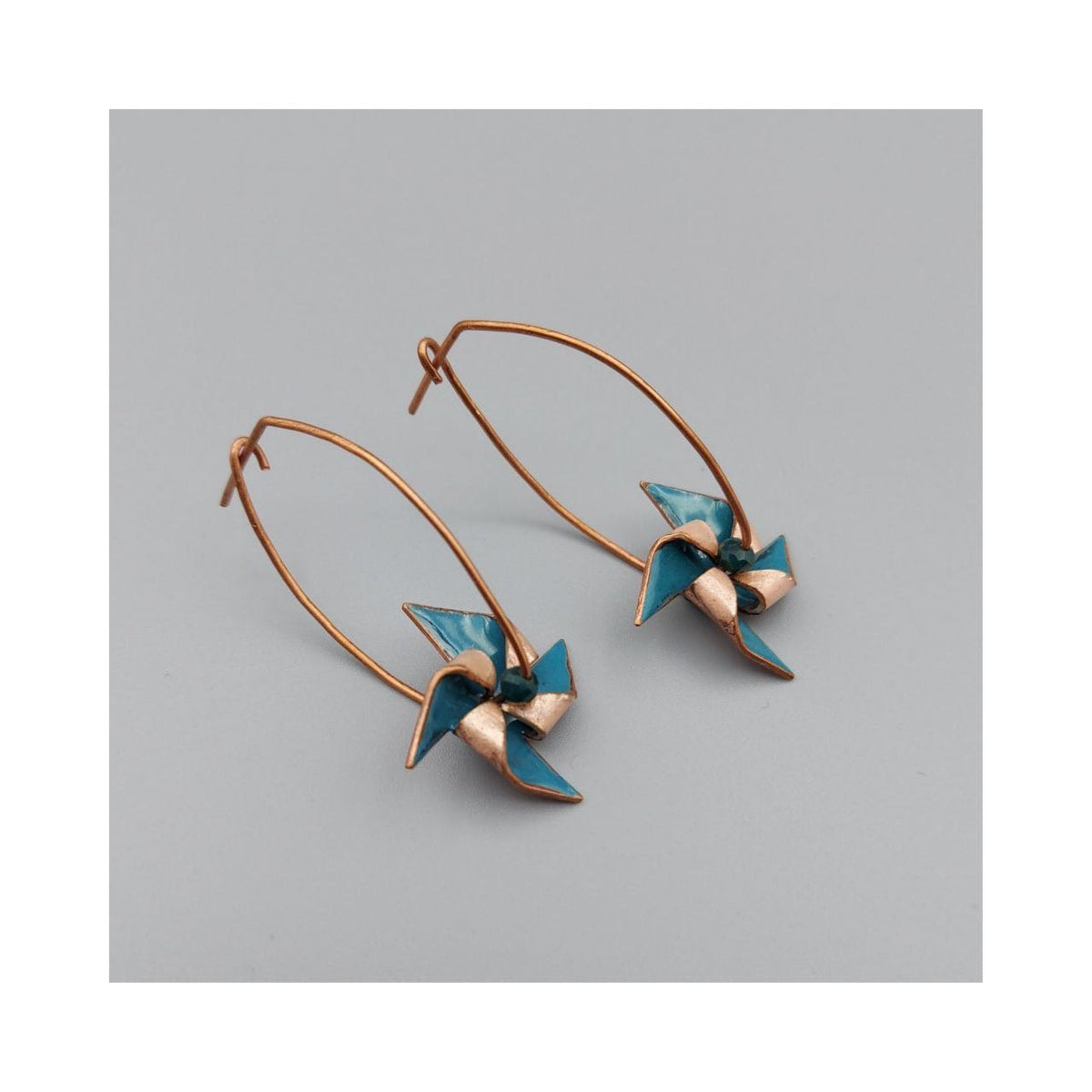 Copper enemal Spinner Earrings