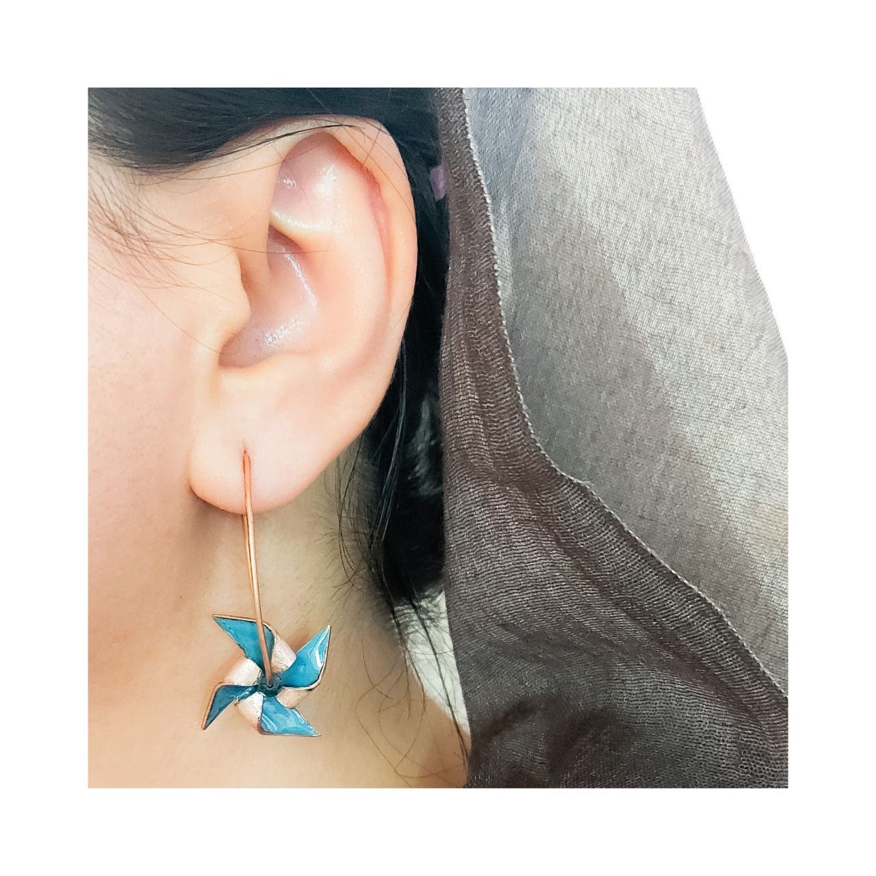 Copper enemal Spinner Earrings