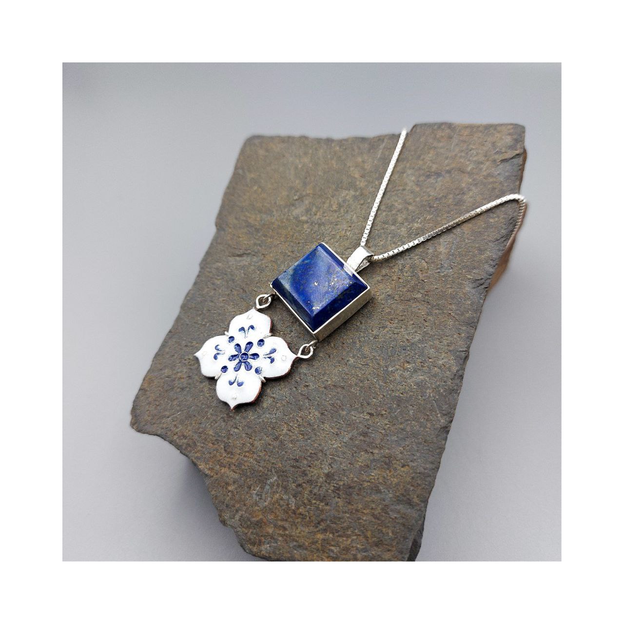 Silver & Copper Necklace with Lapis Stone