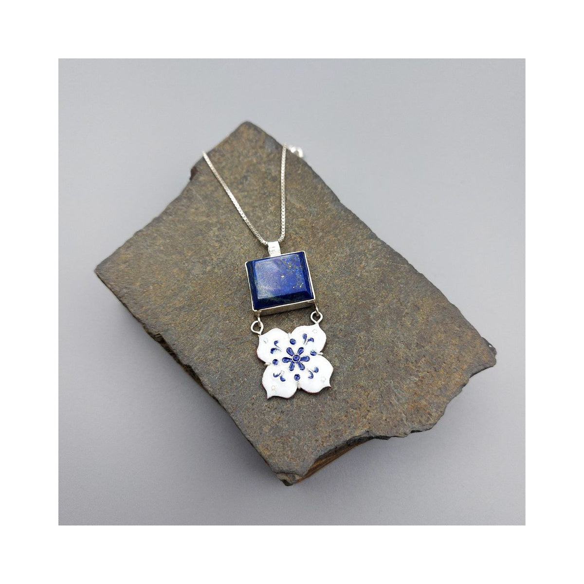 Silver & Copper Necklace with Lapis Stone