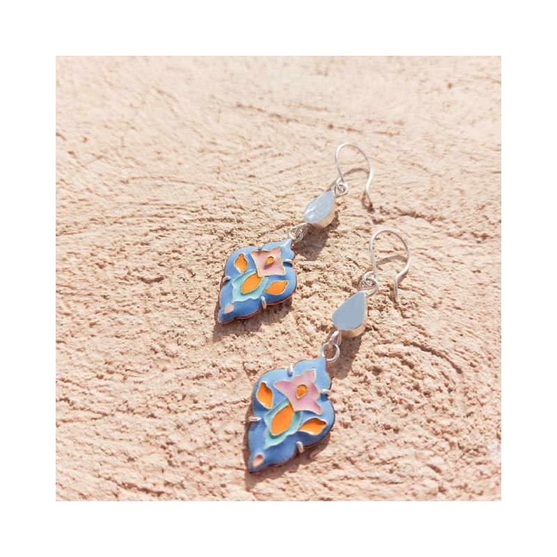 Slimi Silver & Copper Earrings with Enemal