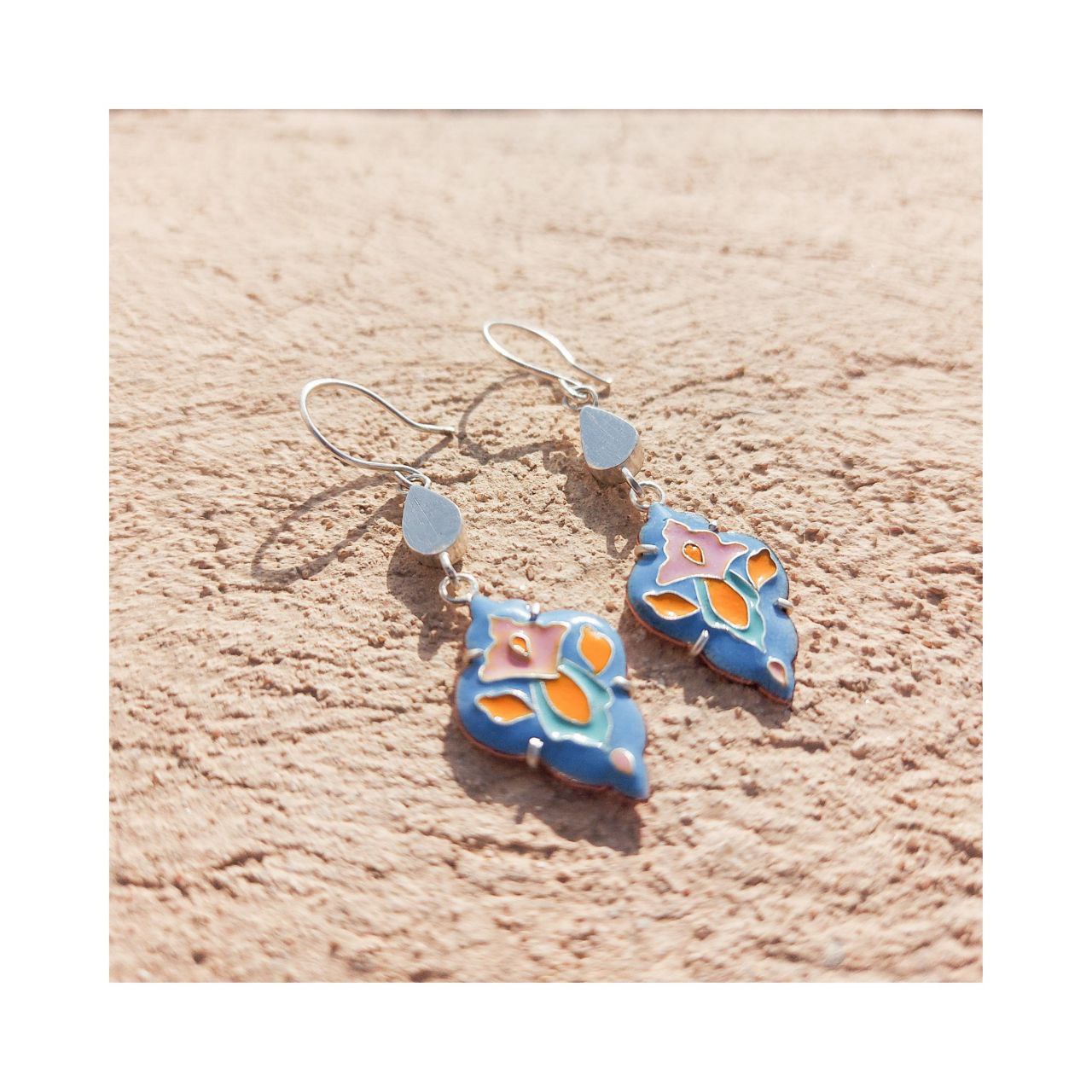 Slimi Silver & Copper Earrings with Enemal