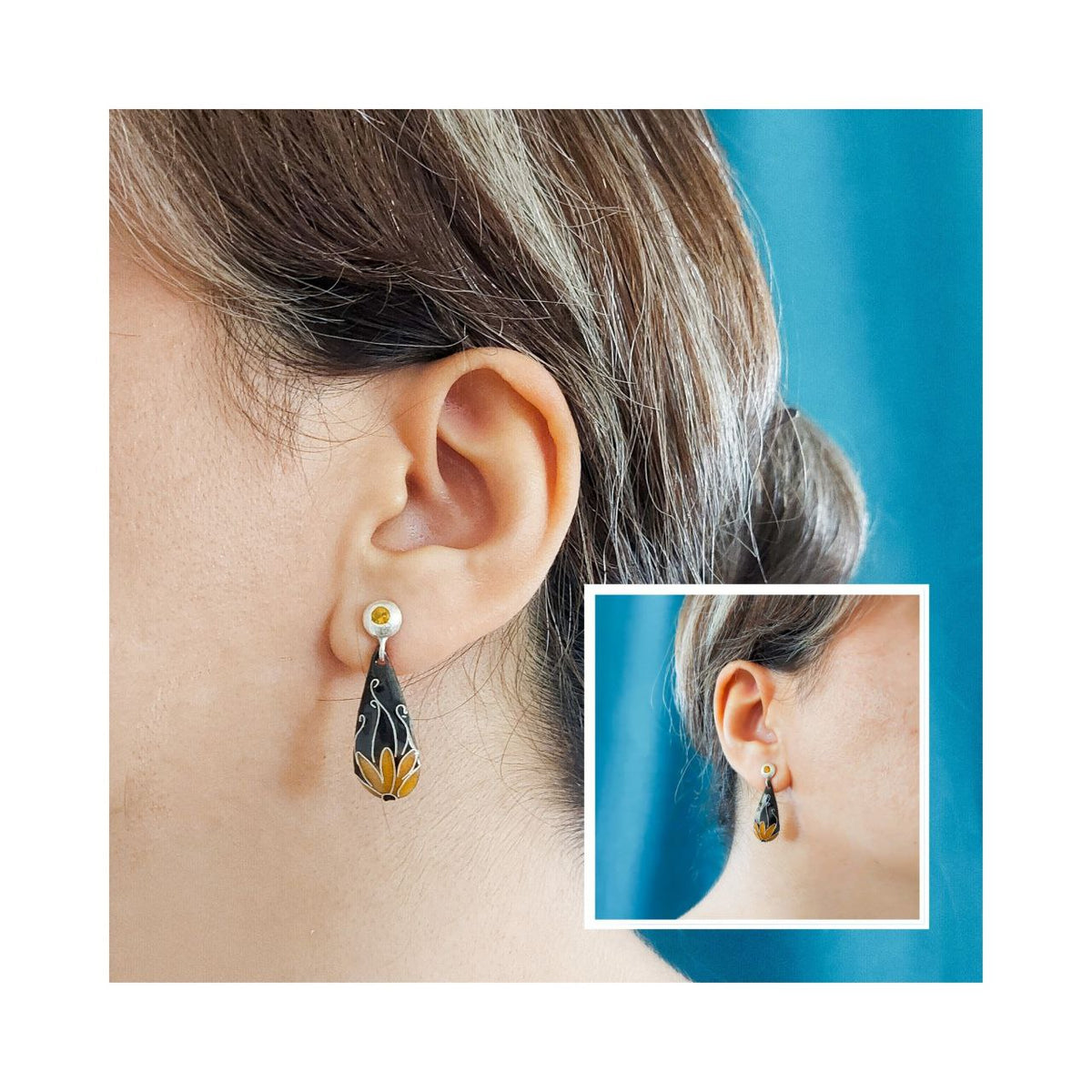 Flower Silver & Copper Earrings with Enemal