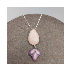 Lotus Silver & Copper Necklace with Enemal & Rose quartz