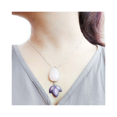 Lotus Silver & Copper Necklace with Enemal & Rose quartz