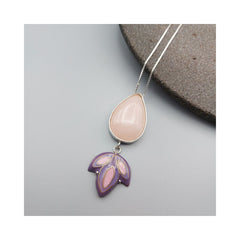 Lotus Silver & Copper Necklace with Enemal & Rose quartz