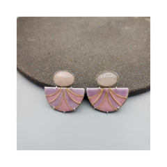 Half moon Silver & Copper Necklace with Enemal & Rose quartz