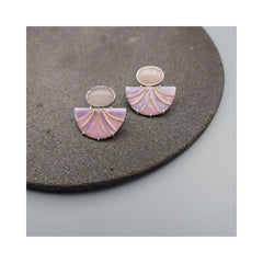 Half moon Silver & Copper Necklace with Enemal & Rose quartz