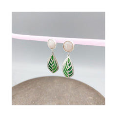 Green leaf Silver with Enemal & Rose quartz