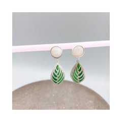Green leaf Silver with Enemal & Rose quartz