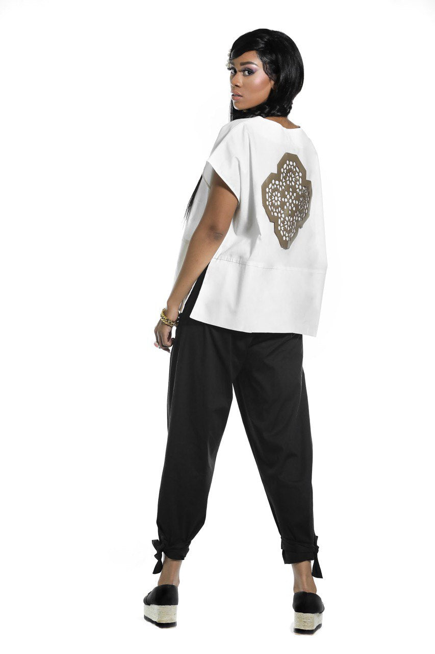 Handmade shirt with laser cut piece on back