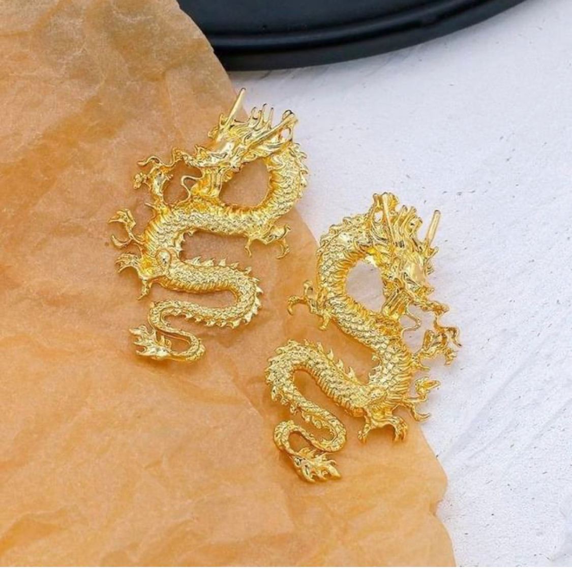 Dragon Drop Earrings ,Gold Plated